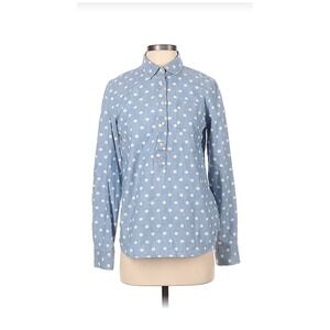 Tommy Hilfiger Sz Small Tunic Chambray Polka Dot Long Slv Partial Button Front